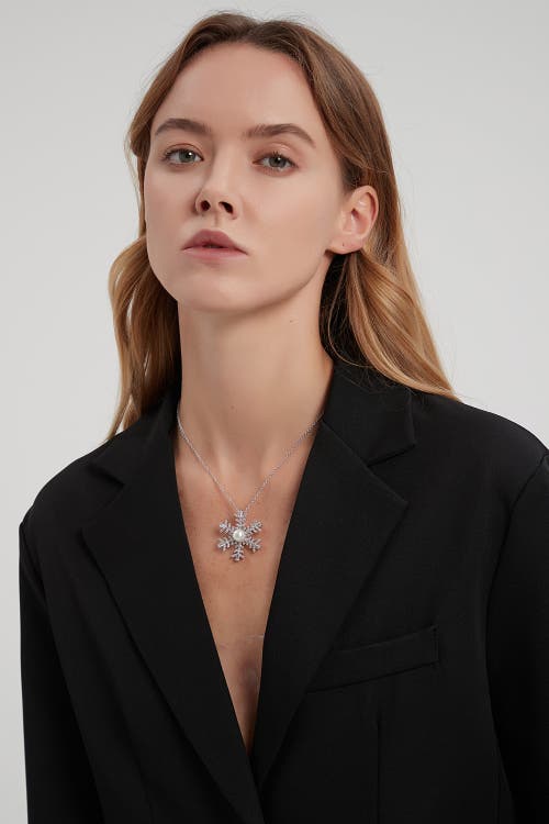Classicharms Pave And Freshwater Pearl Snowflake Multi Way Brooch Pendant In Metallic