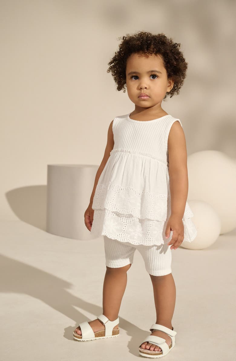NEXT Kids' Broderie Anglaise Babydoll Tank & Ribbed Shorts Set, Alternate, color, 