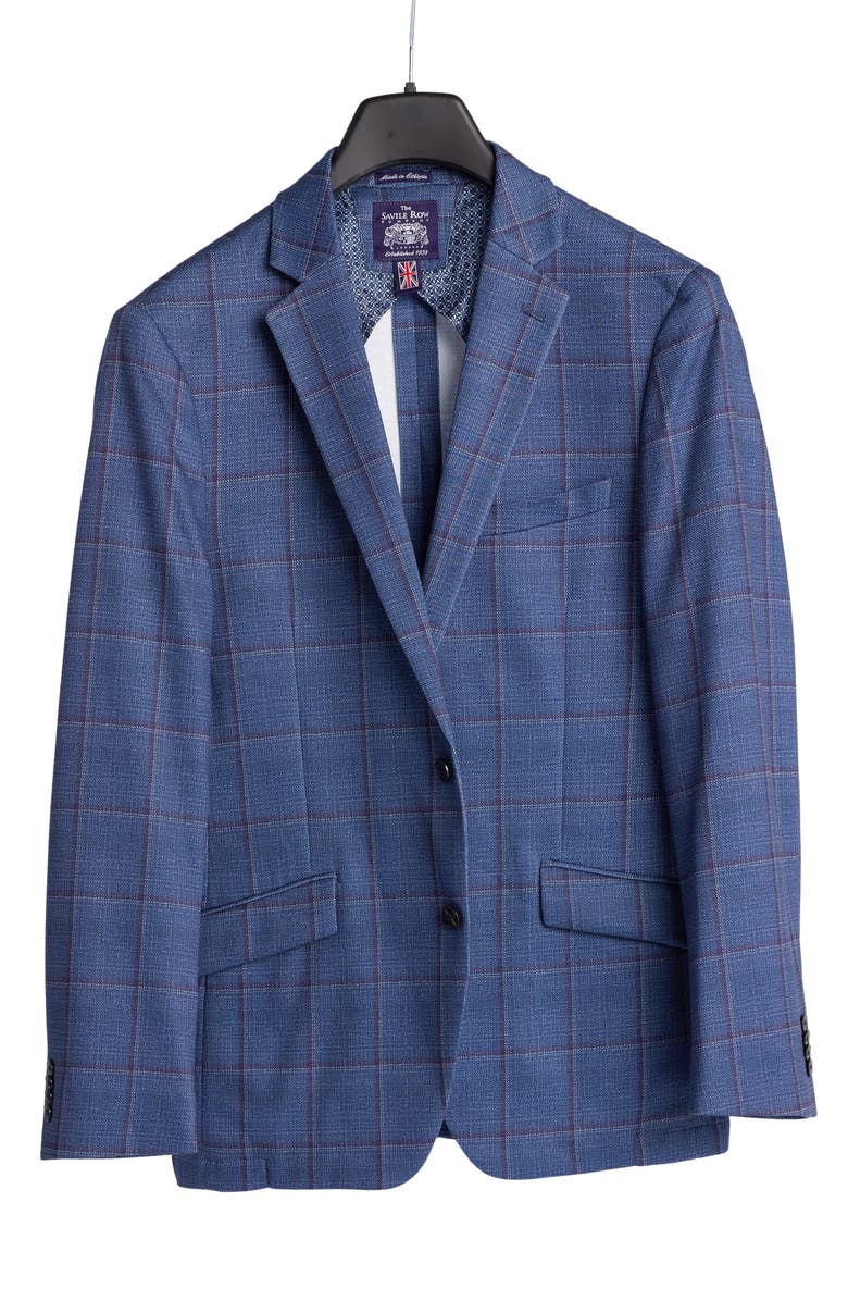 SAVILE ROW CO Shoreditch Slim Fit Blue Windowpane Knit Spot Coat, Alternate, color, Blue