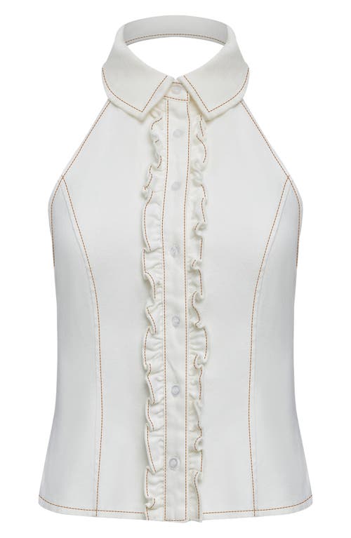 Lioness Afterglow Ruffle Denim Halter Top In White