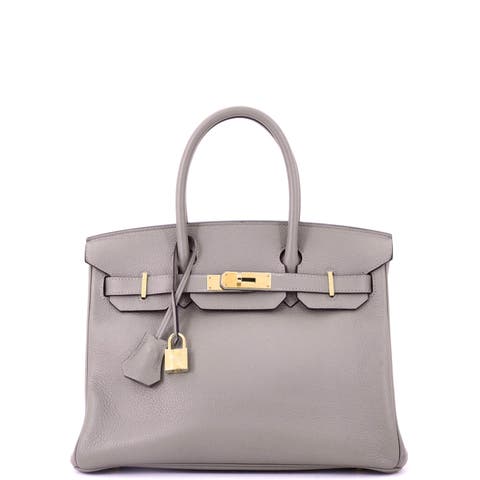 Birkin Handbag Grey Novillo with Gold Hardware 30