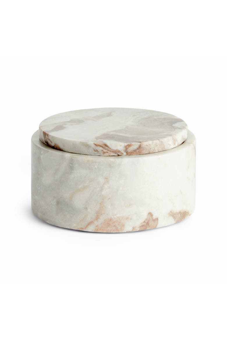 Jaqueline Round Lidded Box Wide - Brown/White Marble Accent, Main, color, Brown