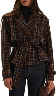 Favorite Daughter The Cropped Charles Plaid Trench Coat