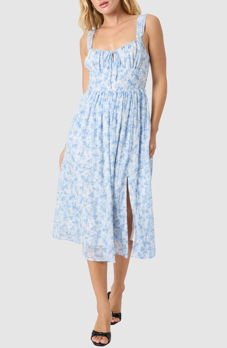 All in Favor Floral Print Sleeveless Midi Dress, Main, color, Cream Blue Floral