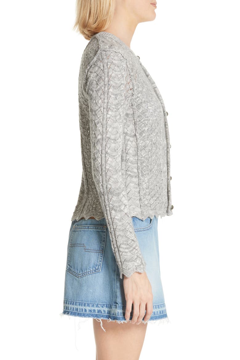 Scallop Edge Cashmere & Wool Blend Cardigan, Alternate, color, GREY MELANGE