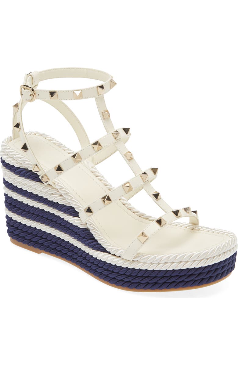 Valentino Garavani Rockstud Espadrille Wedge Sandal, Main, color,