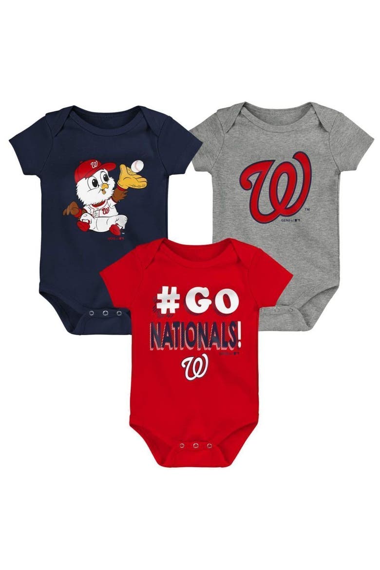 Infant Red/Navy/Gray Washington Nationals Born To Win 3-Pack Bodysuit Set, Main, color, RED