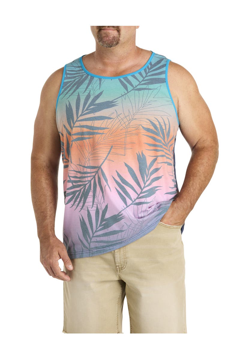True Nation by DXL Big & Tall Multi Leaf Print Sleeveless T-Shirt, Main, color, Ocean