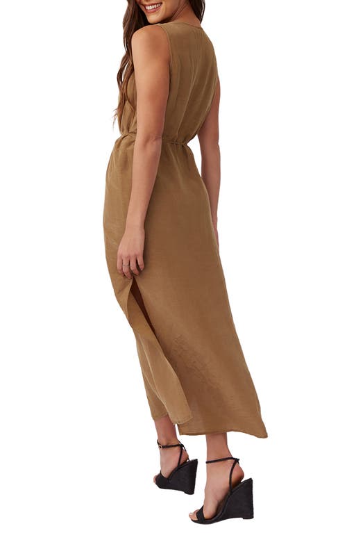 Bella Dahl Sleeveless Removable Tie Belt Linen Blend Maxi Dress In Brown