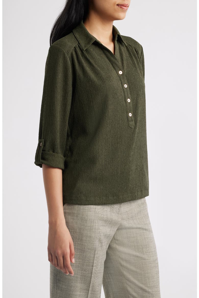 Half Placket Roll Tab Top, Alternate, color, DARK BAY LEAF