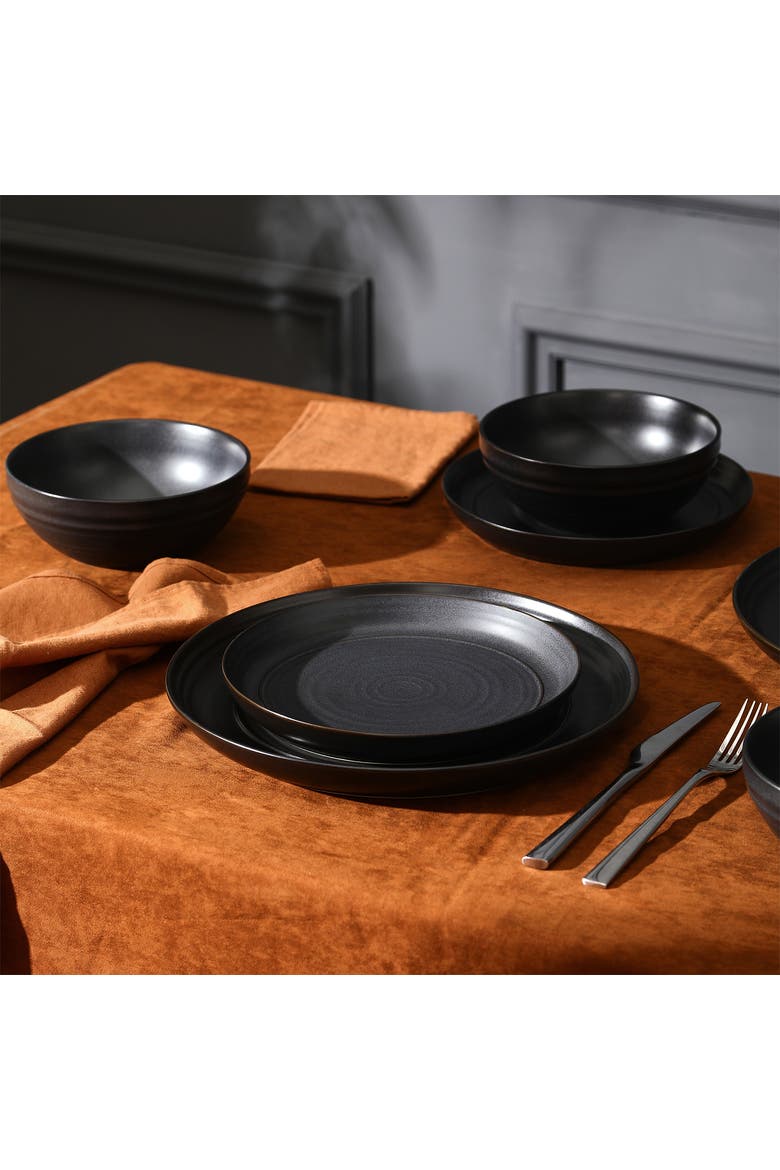 Elio Stoneware 24-Piece Dinnerware Set, Alternate, color, Black