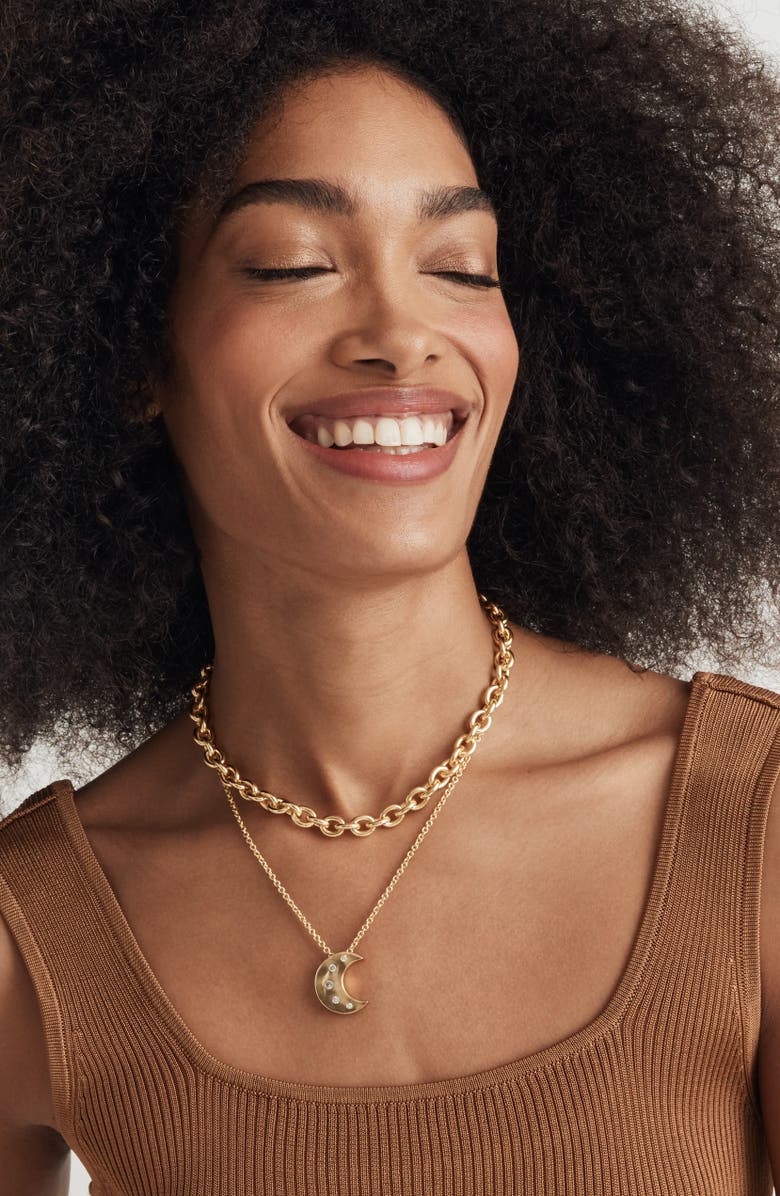 Madewell Celestial Moon Crystal Layered Pendant Necklace, Alternate, color, Vintage Gold