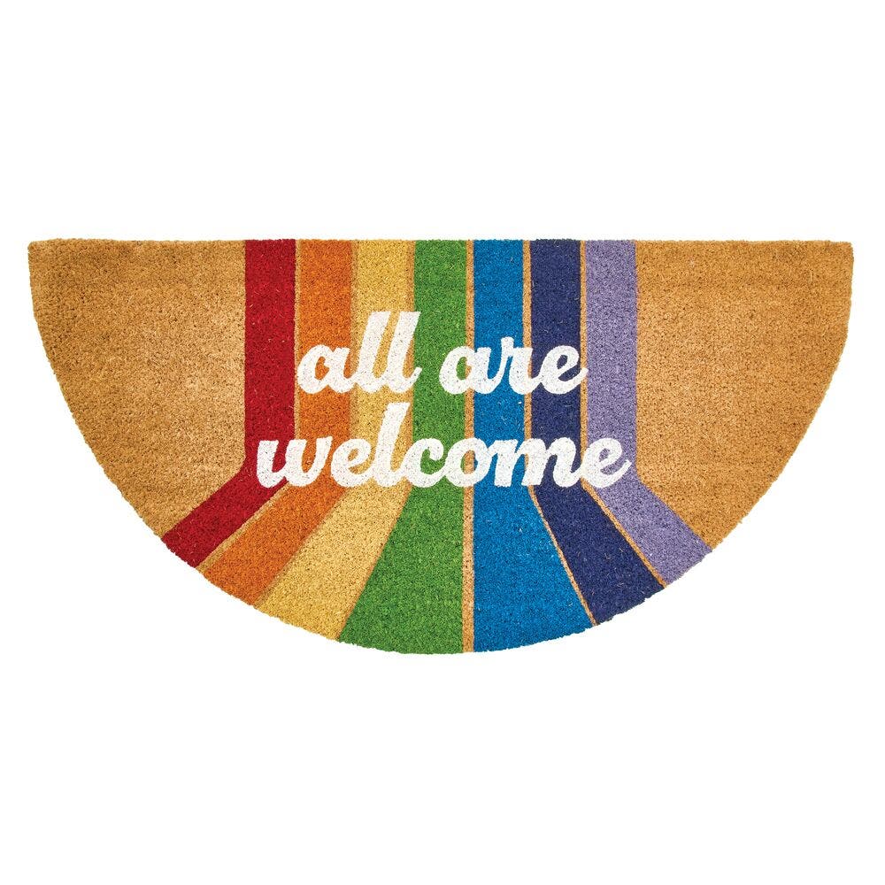 Mdesign Half-round Coir Welcome Doormat With Rainbow Design, Natural Fiber Indoor/outdoor Entryway M