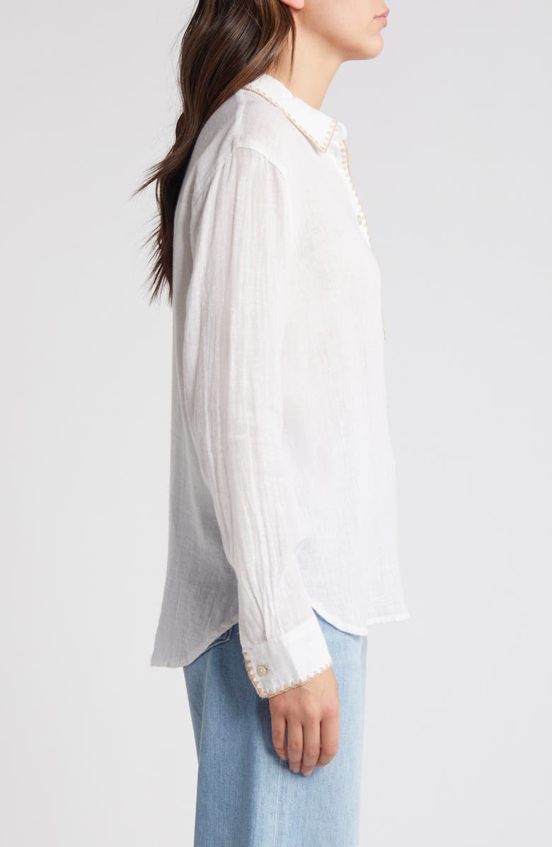 Rails Charli Embroidered Edge Linen Blend Button-Up Shirt, Alternate, color, White Blanket Stich