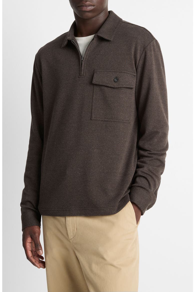 Herringbone Long Sleeve Quarter Zip Polo, Alternate, color, HEATHER DARK ROAST/BLACK