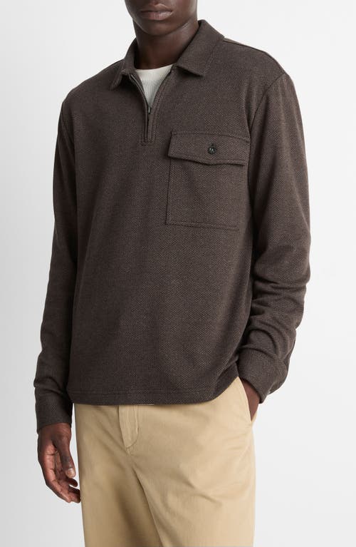 Vince Herringbone Long Sleeve Quarter Zip Polo In Gray