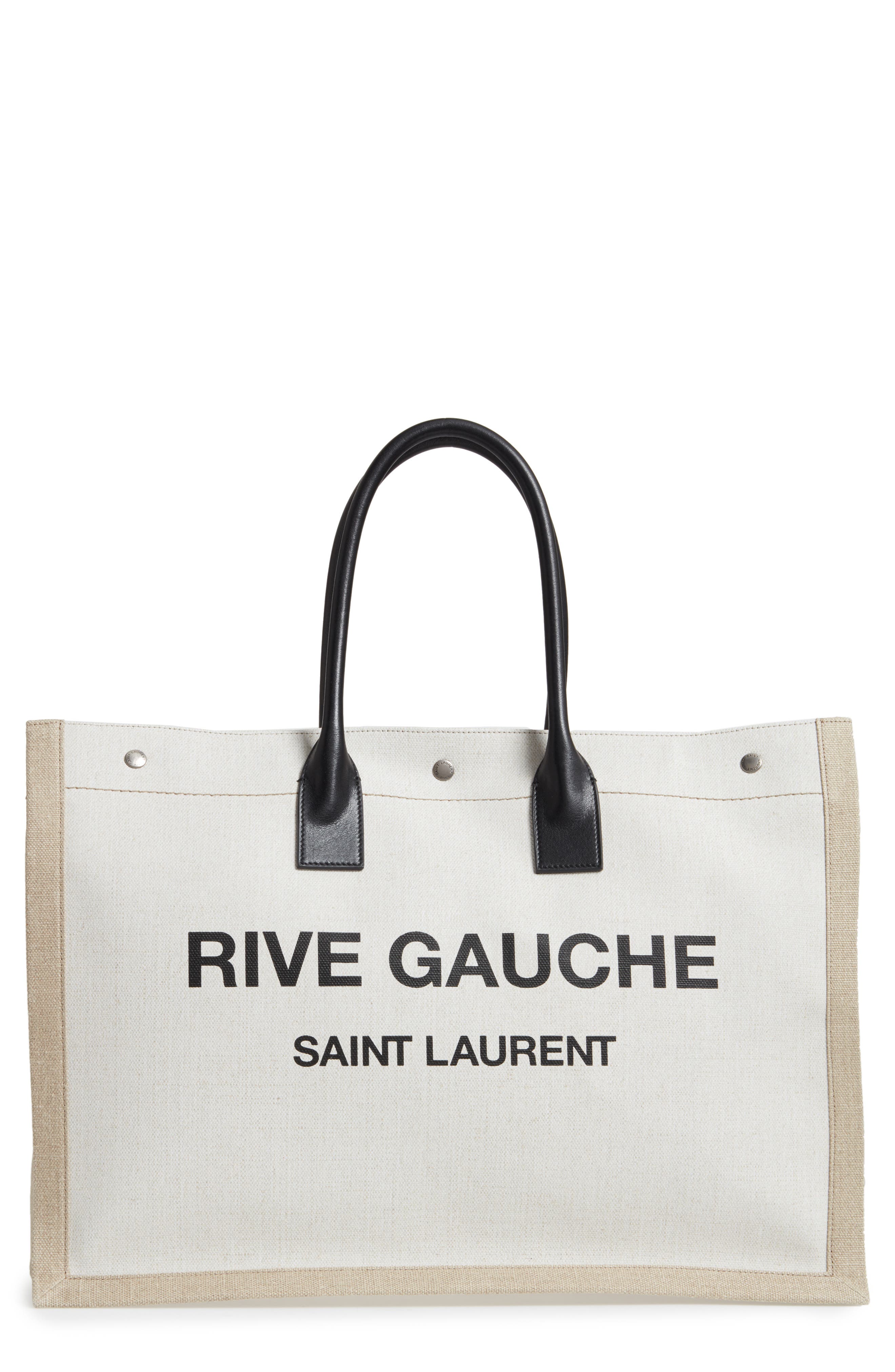 Saint Laurent Noe Rive Gauche Logo Linen Tote, Main, color, 