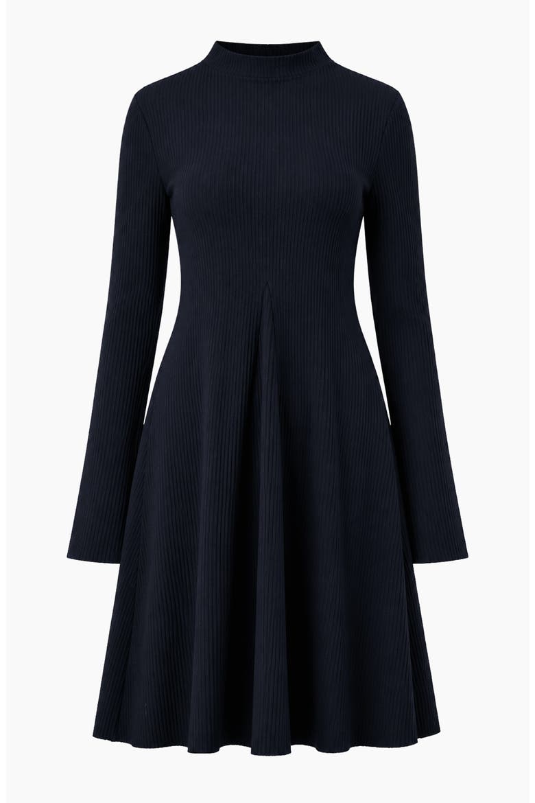 Boat-Neck Long Sleeve A-Line Dress, Alternate, color, Navy Blue
