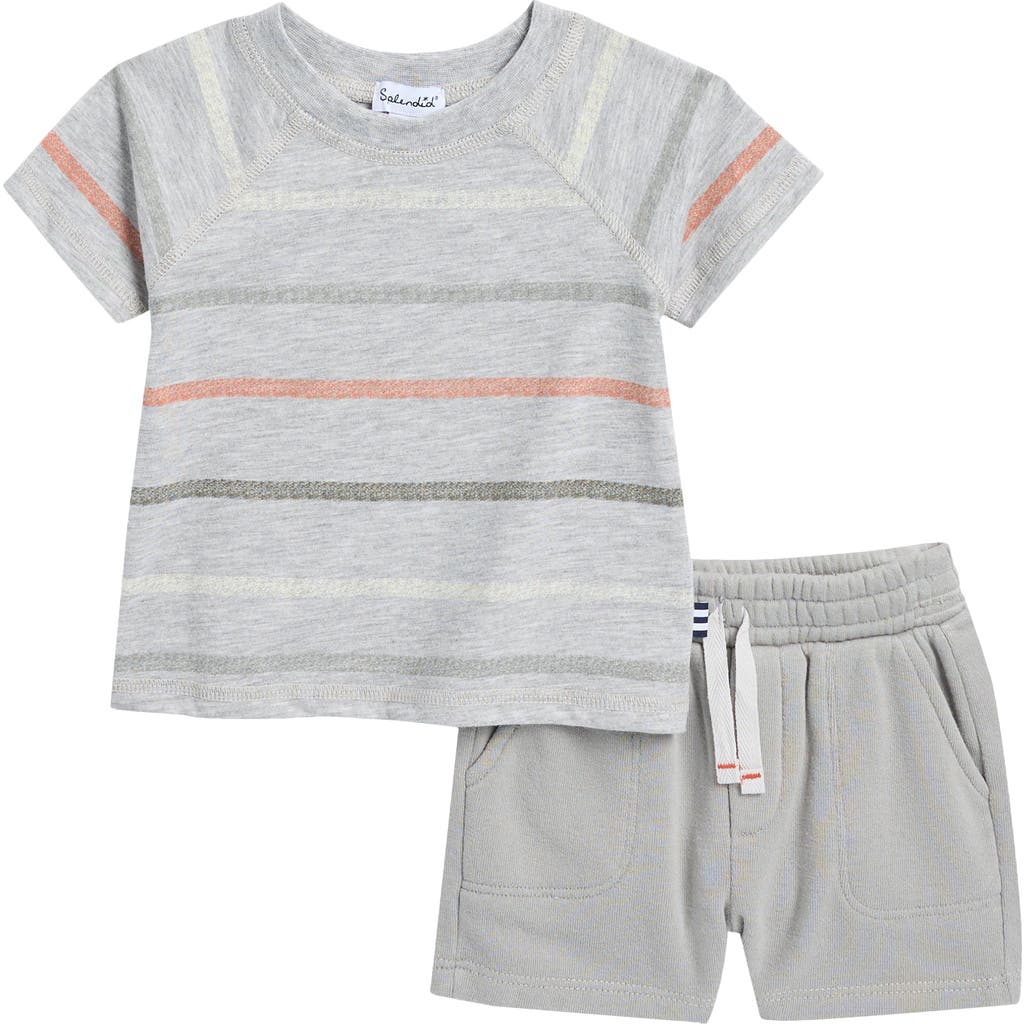 Splendid Cali Stripe T-shirt & Shorts Set In Gray
