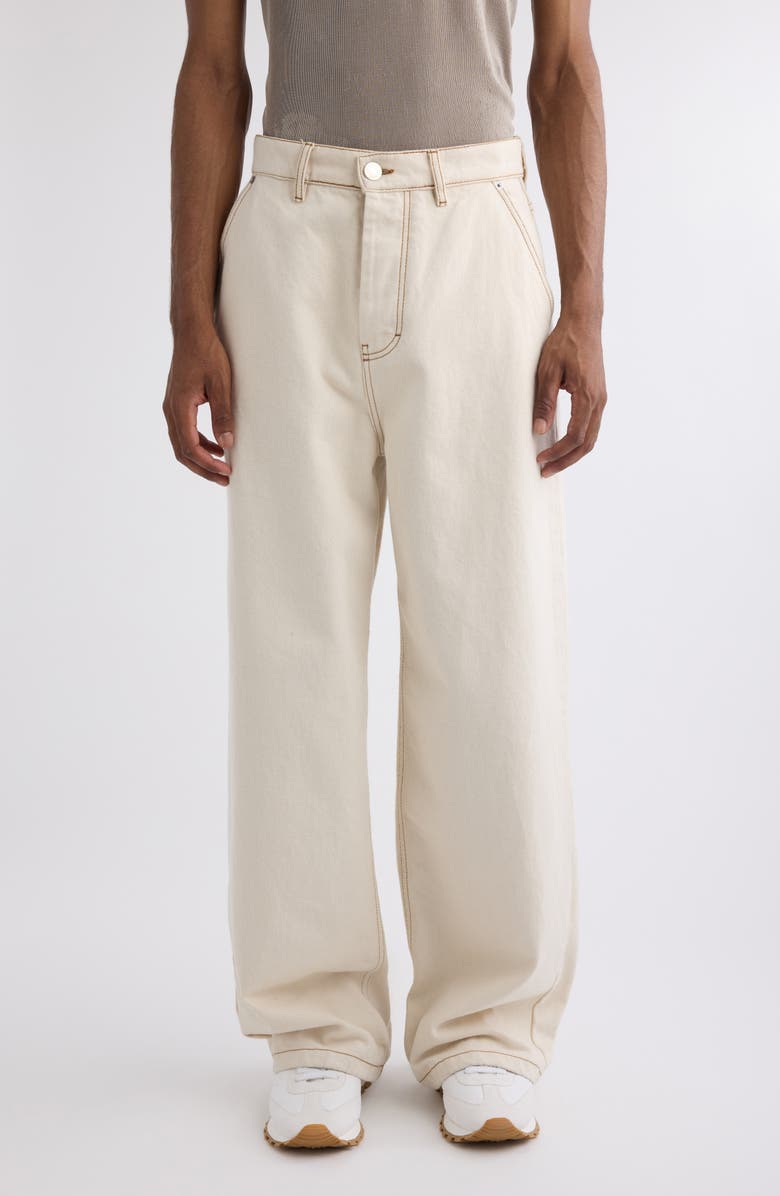 AMI PARIS Wide Leg Jeans, Main, color, 136 White Cream