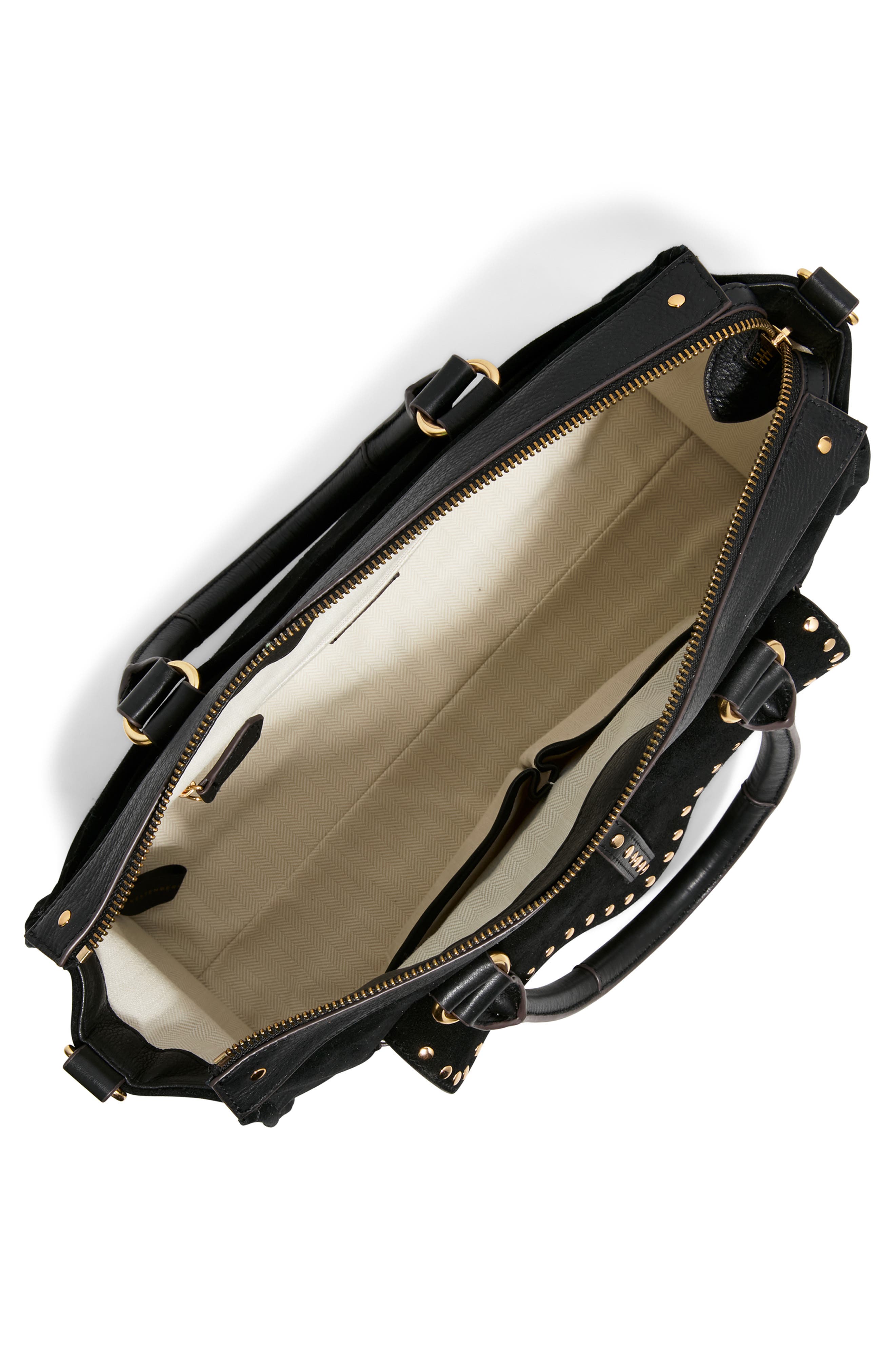 AIMEE Armour Leather Satchel, Alternate, color, Black Suede