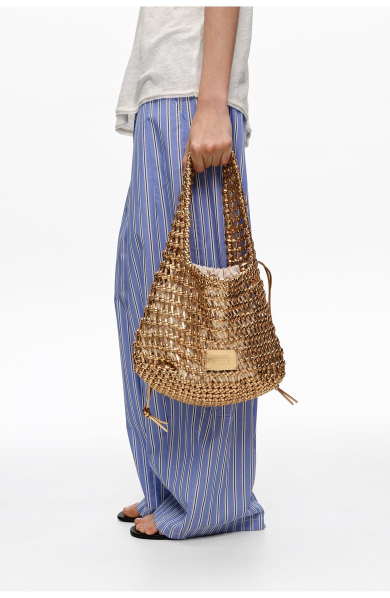 Bimba y Lola Woven Leather Shoulder Bag, Alternate, color, Gold