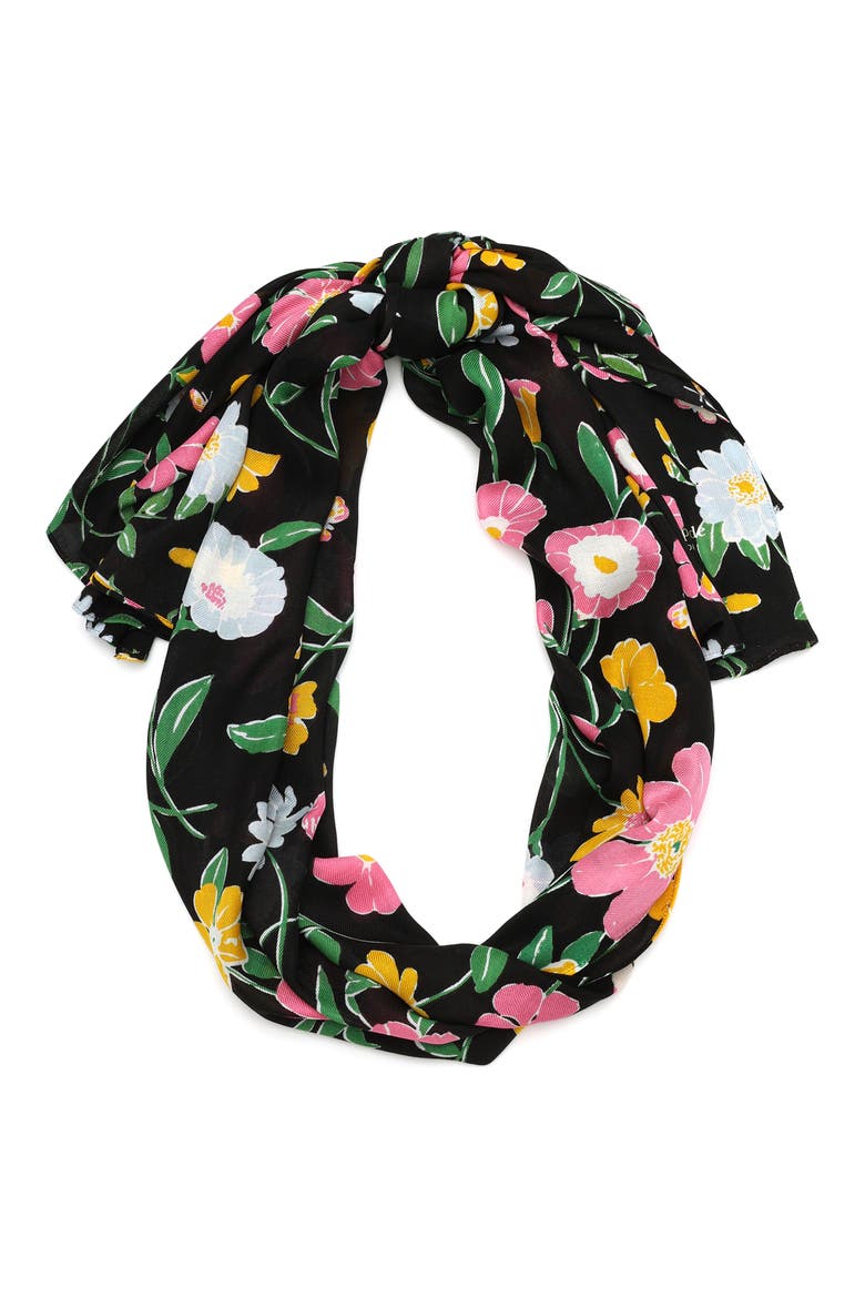floral garden oblong scarf, Main, color, BLACK/ PINK CLOUD