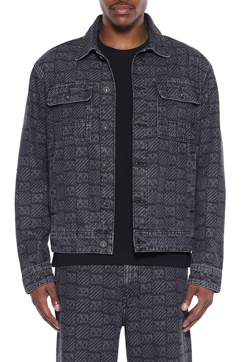 Logo Print Denim Jacket, Main, color, BLACK