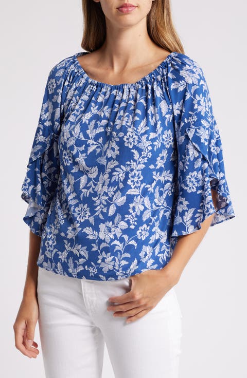 Floral Off the Shoulder Flutter Sleeve Top