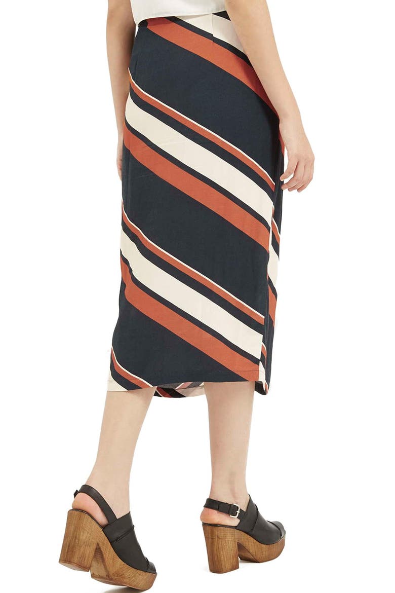 Split Stripe Midi Skirt, Alternate, color, RUST MULTI