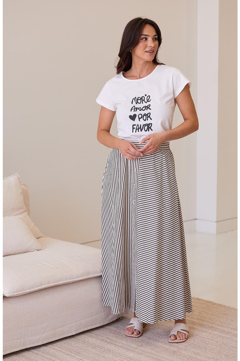 Lucy Mixed Stripe Maxi Skirt, Alternate, color, WHITE W BLACK STRIPE