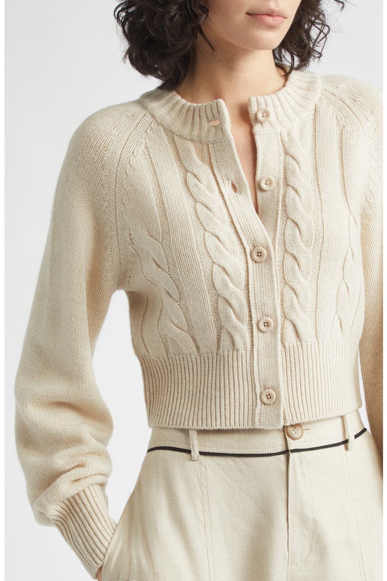Rita Cable Knit Wool & Cashmere Cardigan, Alternate, color, PALO SANTO