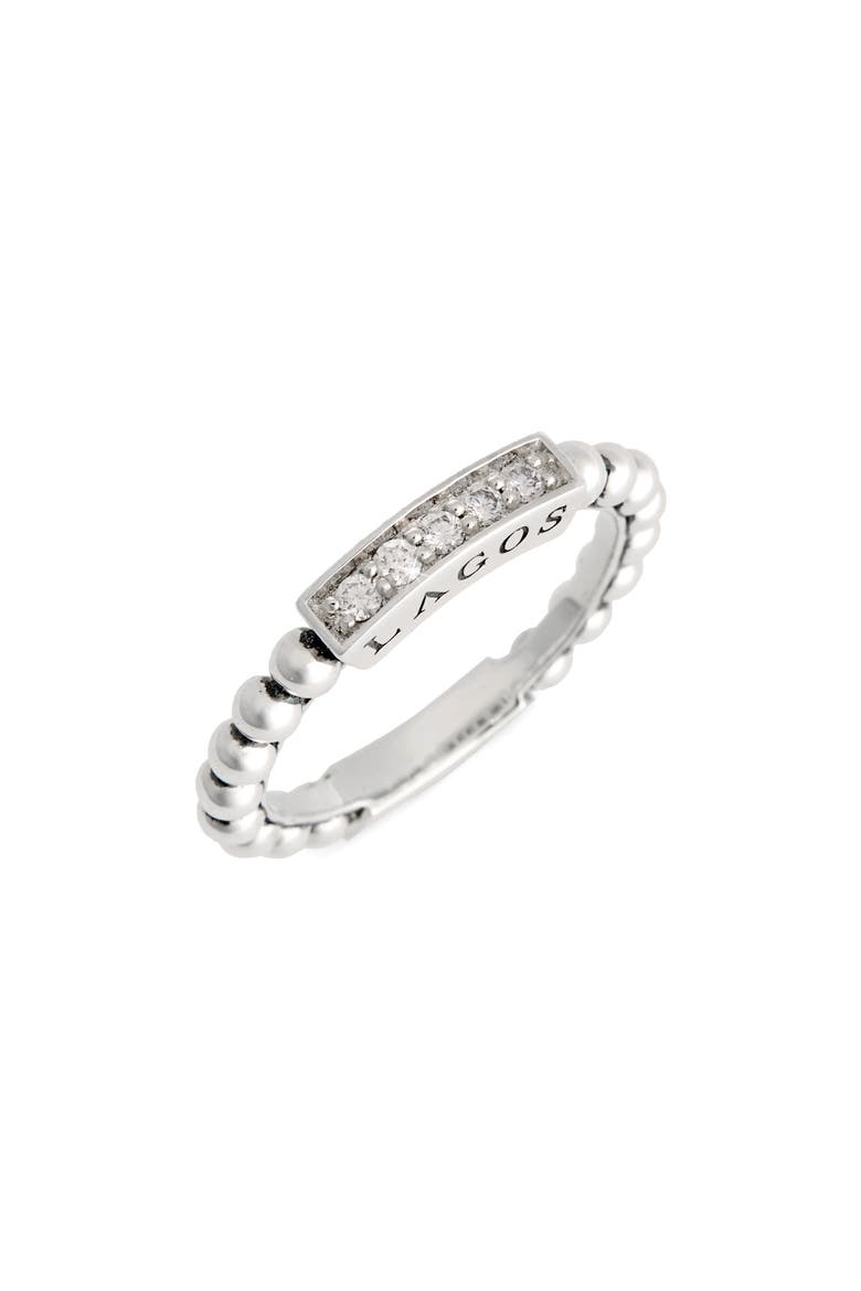 Caviar Icon Spark Diamond Stacking Ring, Main, color, SIVER/DIAMOND