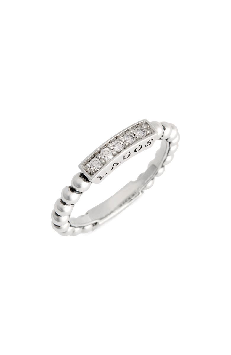 LAGOS Caviar Icon Spark Diamond Stacking Ring, Main, color, Silver/ Diamond