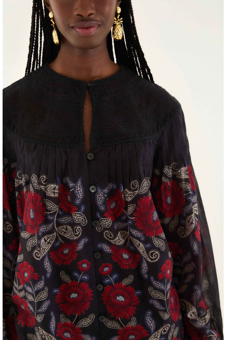 Valentina Floral Cotton Button-Up Shirt, Alternate, color, VALENTINA BLACK