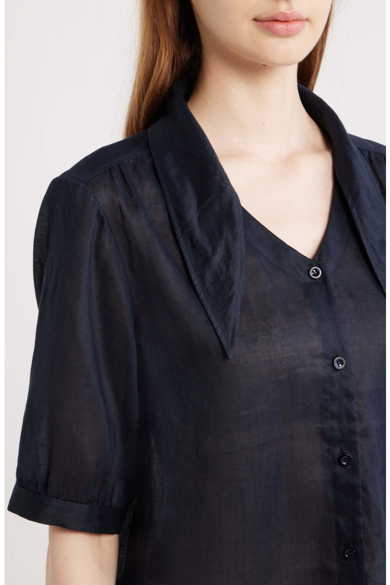 The Novelist Tie Neck Button-Up Shirt, Alternate, color, NAVY