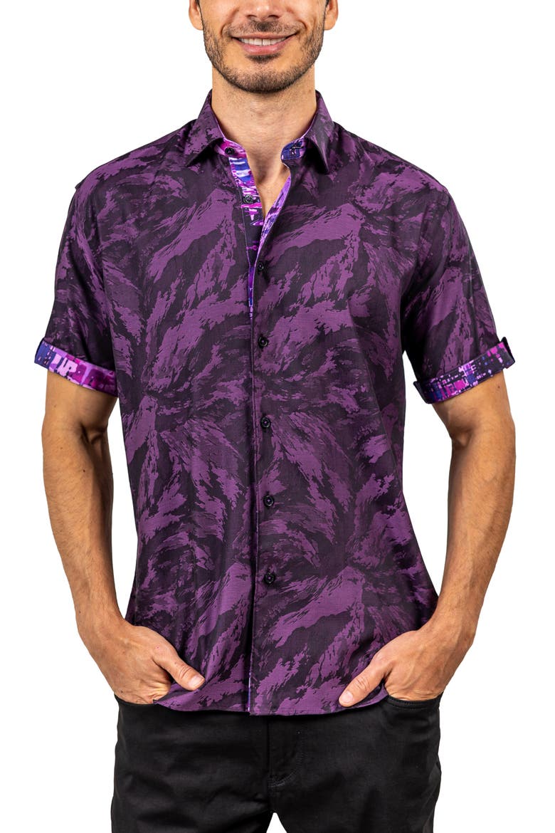 Galileo Ascension 0081 Contemporary Fit Short Sleeve Button-Up Shirt, Alternate, color, PURPLE/BLACK