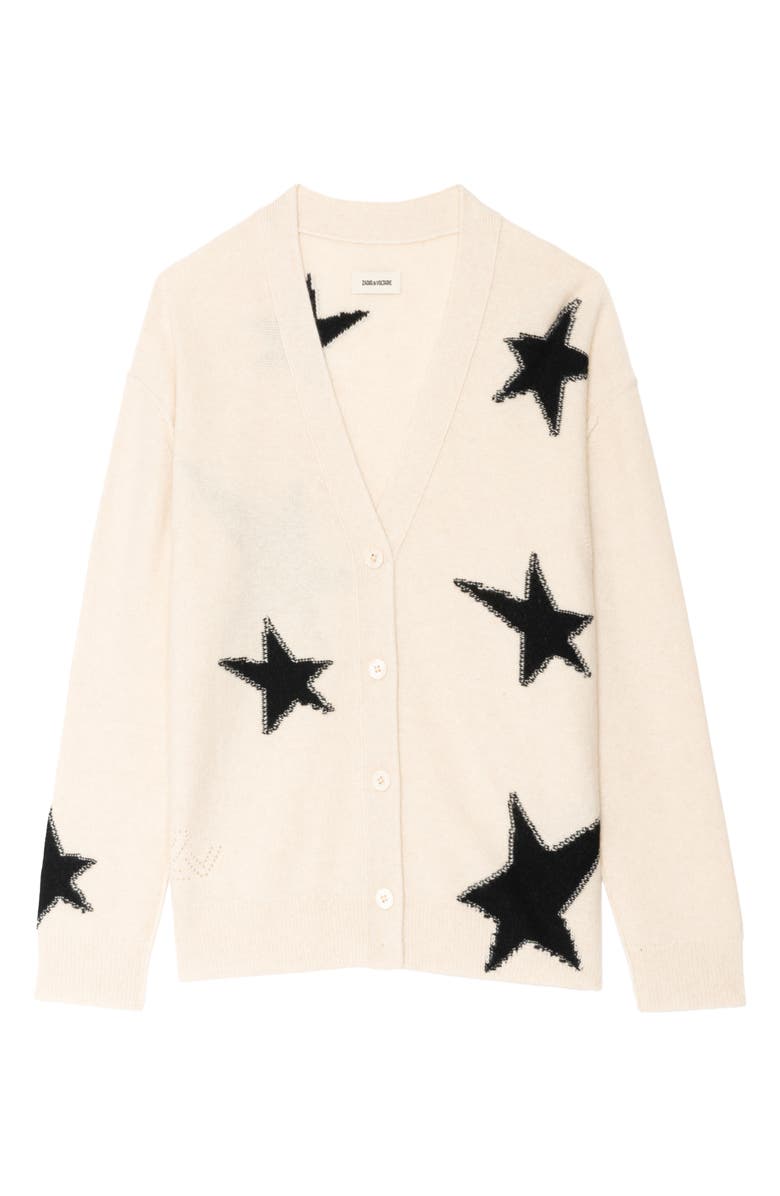 Zadig & Voltaire Mirka Star Cashmere Cardigan, Alternate, color, Ecru