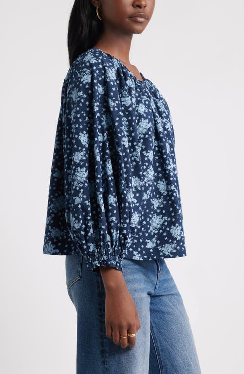 Treasure & Bond Print Raglan Sleeve Cotton Top In Blue