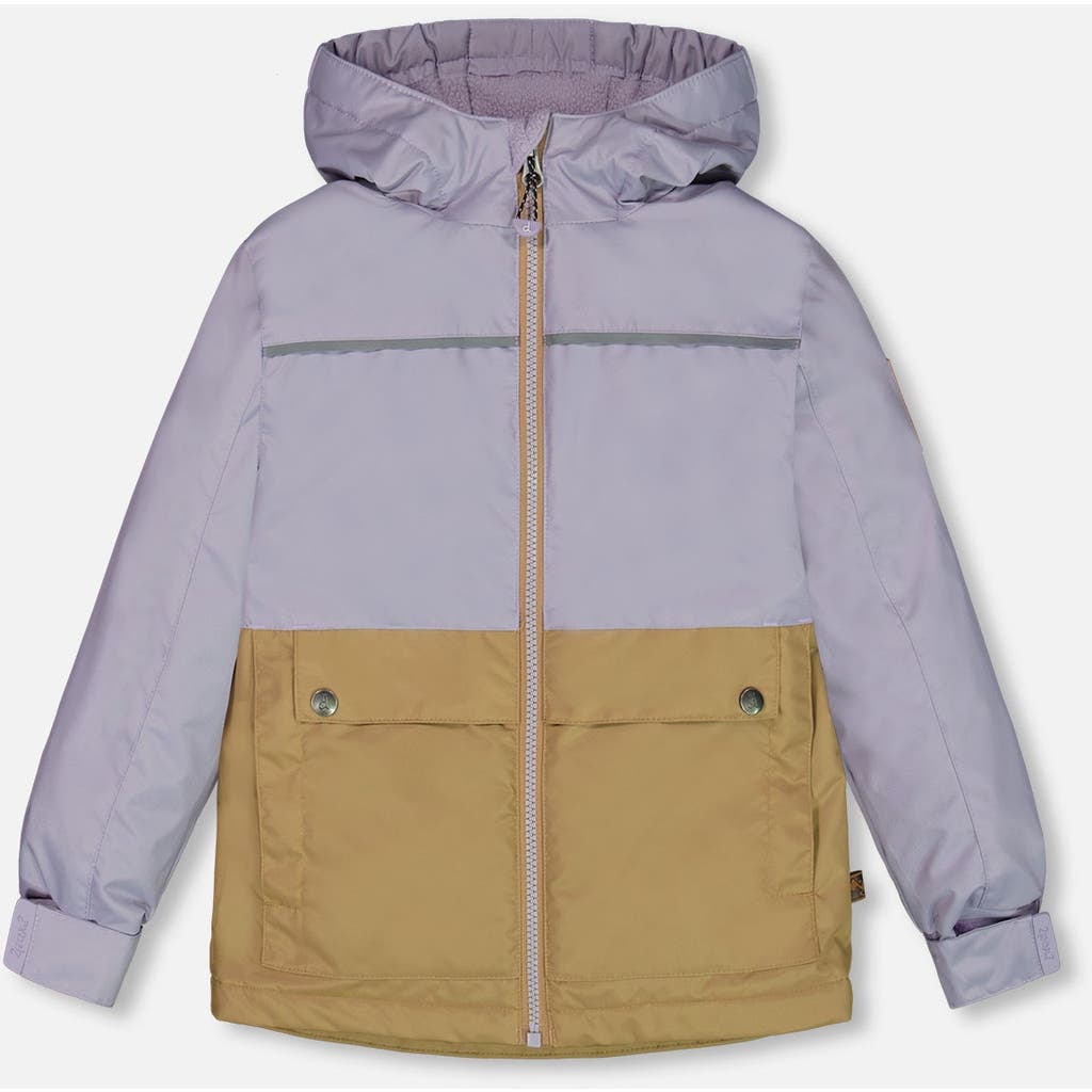 Deux Par Deux Girl's Colorblock Mid-season Jacket Lilac And Taupe In Lilac And Taupe