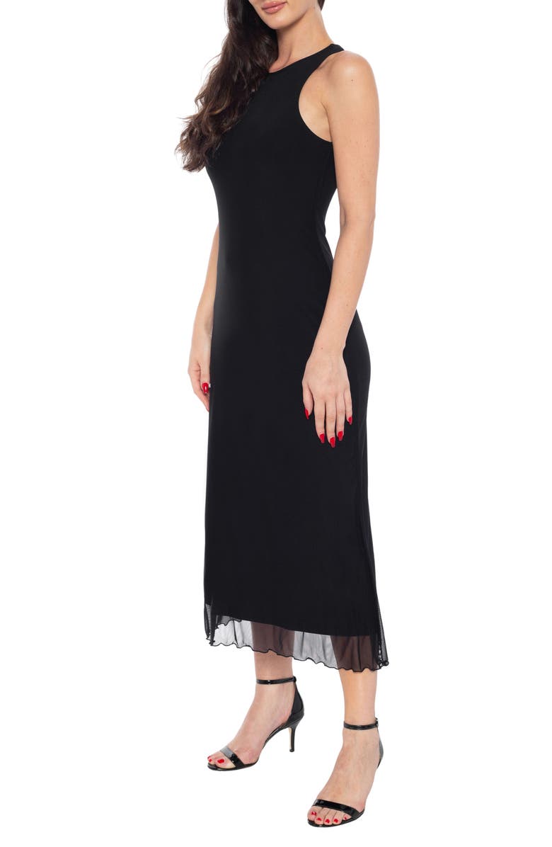 bebe Mesh Tank Midi Dress, Alternate, color, Black