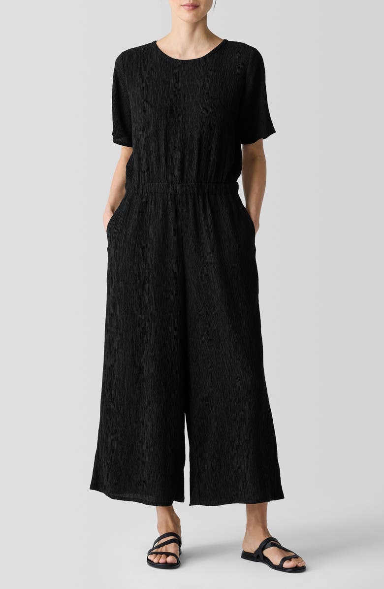 Eileen Fisher Crinkle Wide Leg Jumpsuit, Main, color, Black
