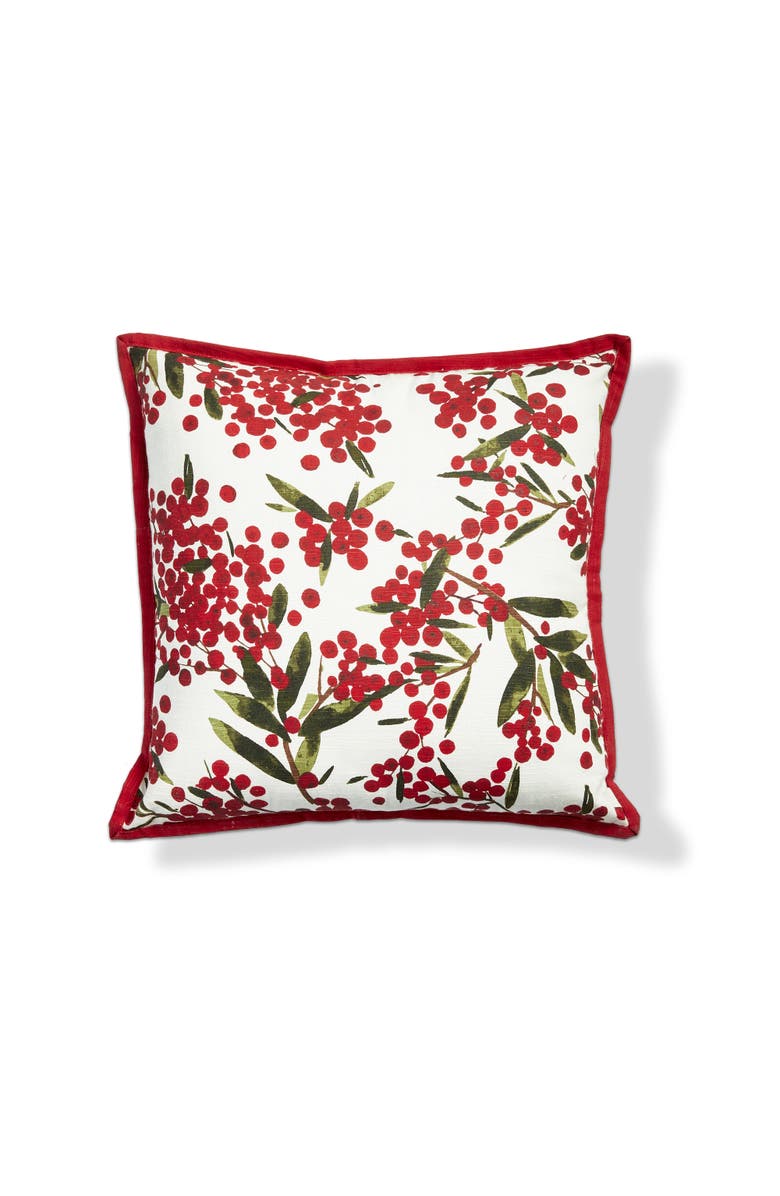 tag Sprig Multicolor Cotton Throw Pillow Machine Washable Christmas, Main, color, 