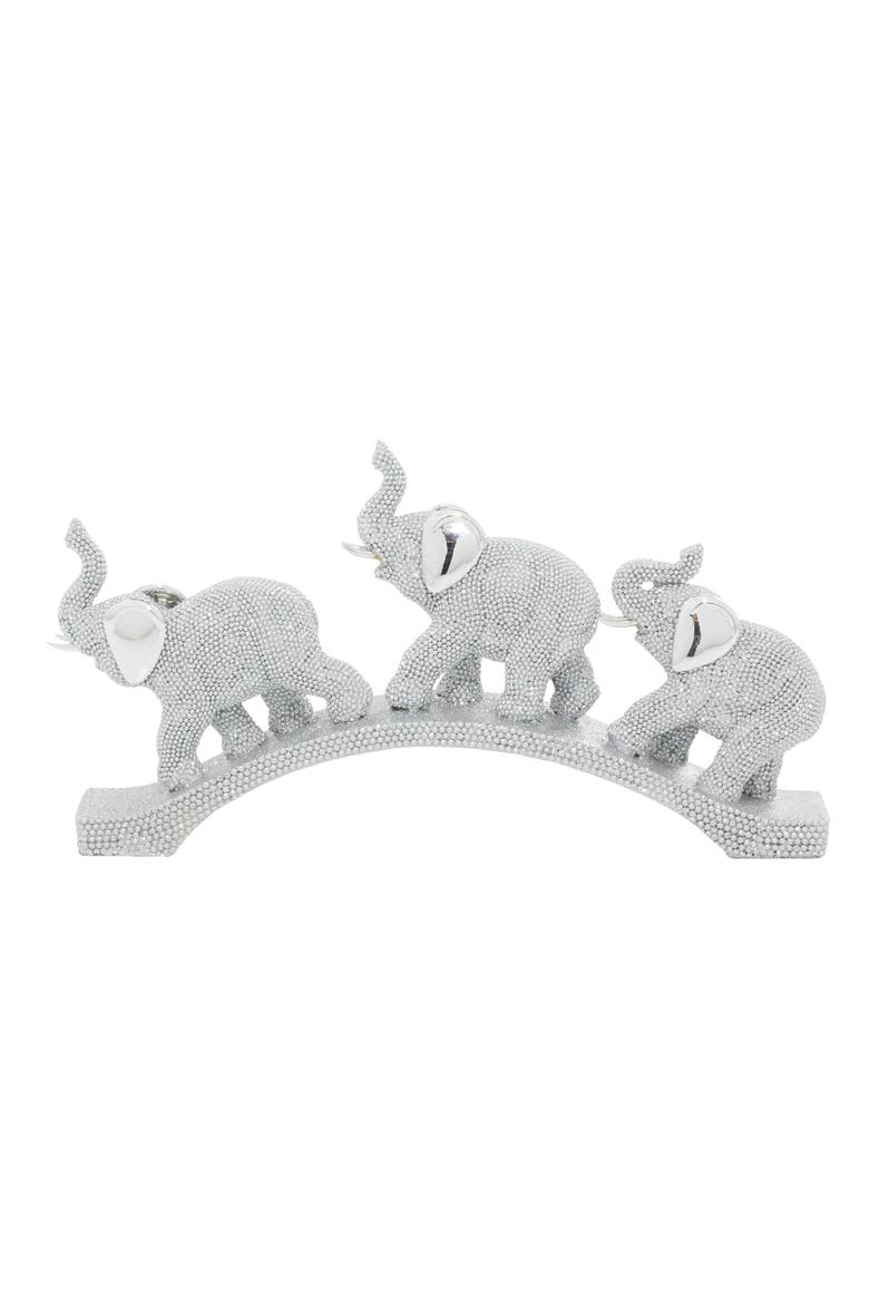 Silver Polystone Glam Elephant Sculpture, Alternate, color, SILVER