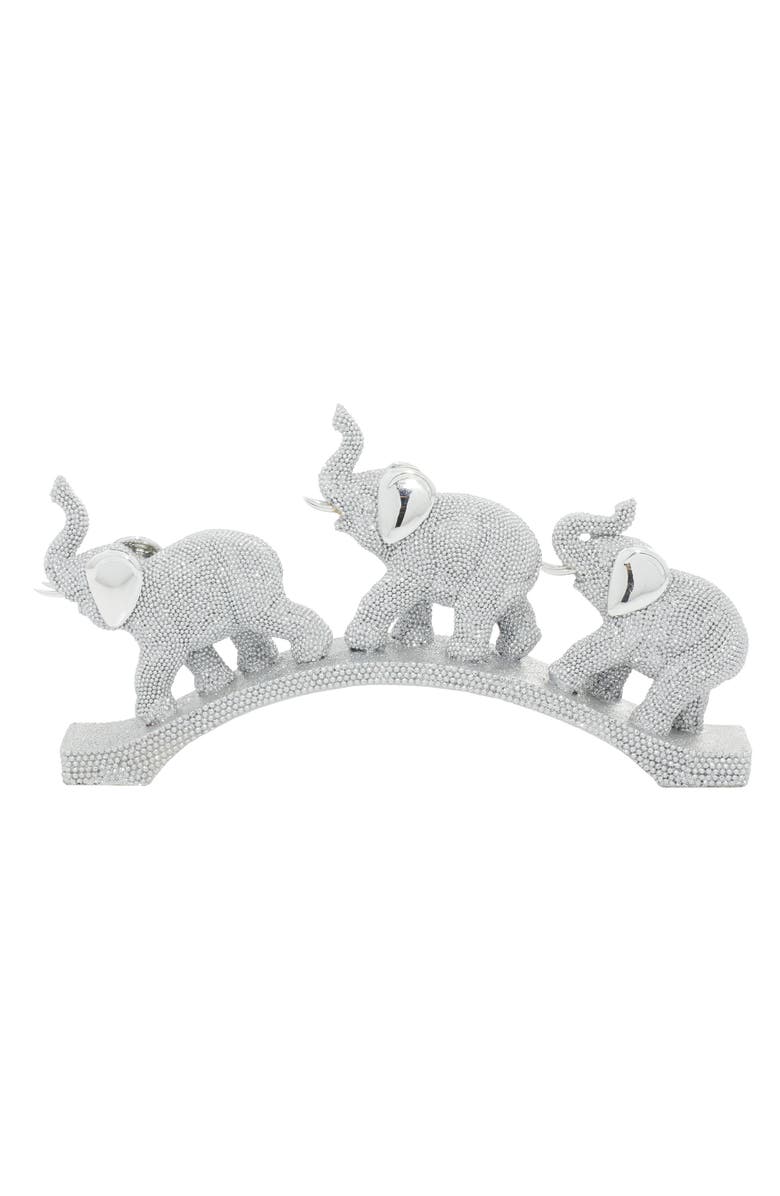 WILLOW ROW Silver Polystone Glam Elephant Sculpture, Alternate, color, Silver