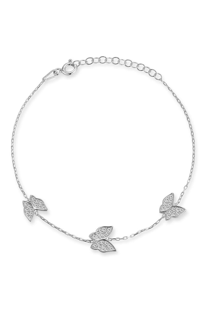 Pavé CZ Butterfly Station Bracelet, Main, color, SILVER
