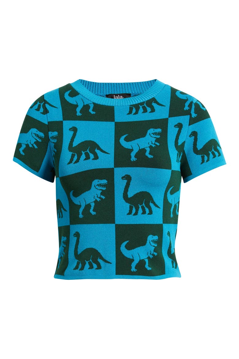 Dino Drama Sweater, Alternate, color, DARK GREEN AND BLUE CHECK