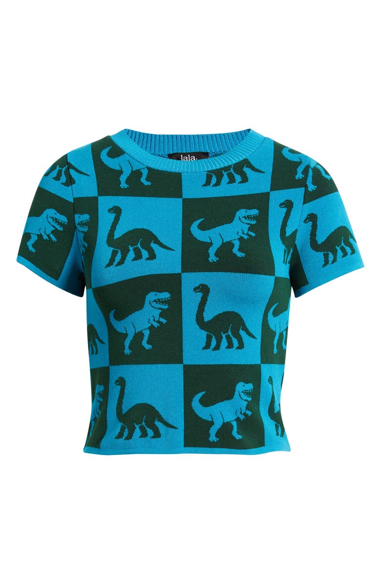 Dressed in Lala Dino Drama Sweater, Alternate, color, Dark Green And Blue Check