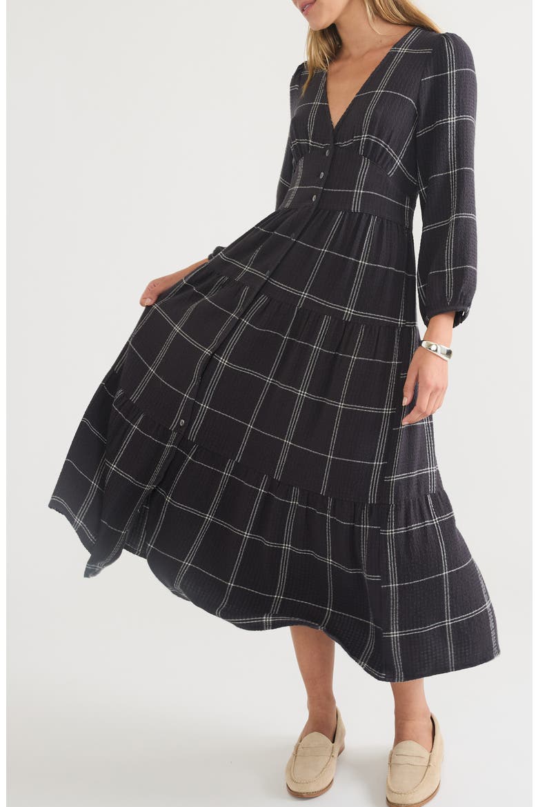 Maeve Plaid Long Sleeve Tiered Maxi Dress, Alternate, color, BLACK