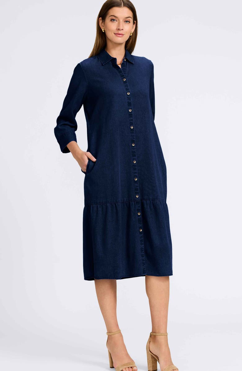 Foxcroft Ivy Long Sleeve Belted Denim Shirtdress, Alternate, color,